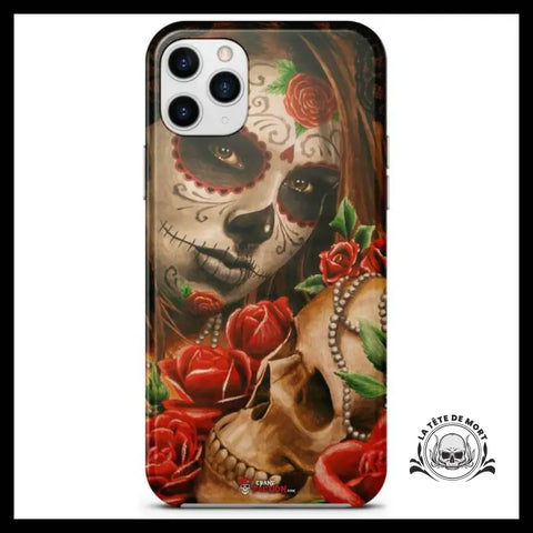 Coque Tête de Mort Mexicaine Avec Rose (iPhone)