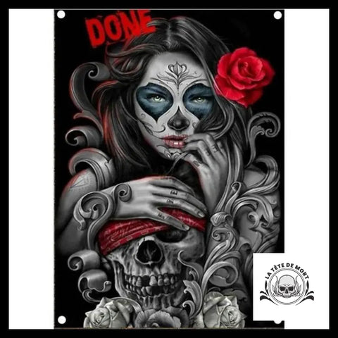 Drapeau Tête de Mort Femme Mexicaine