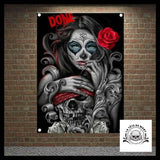 Drapeau Tête de Mort Femme Mexicaine