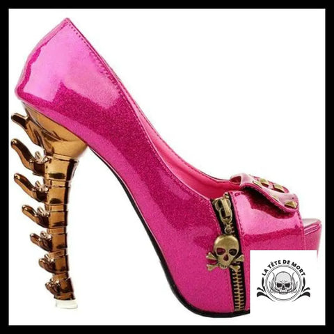 Escarpin Rose Tête de Mort