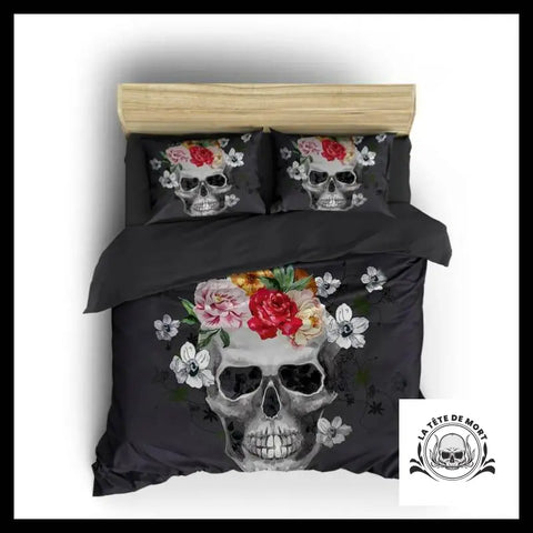 Housse de Couette Tête Mort Fleurie