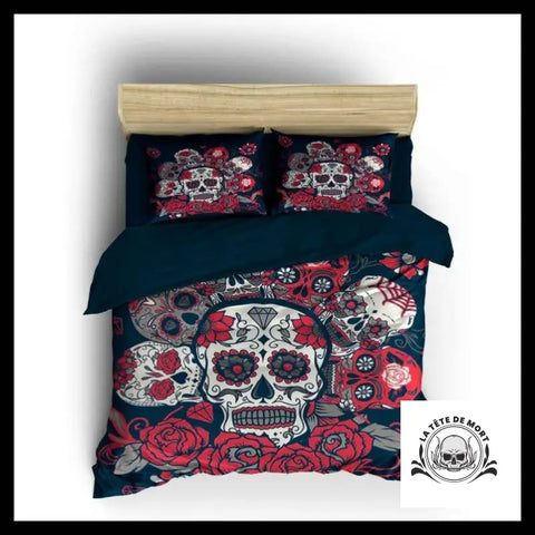 Housse de Couette Tête Mort Mexicaine avec Rose