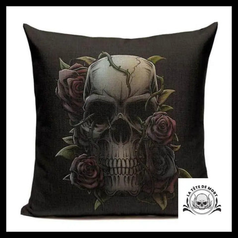 Housse de Coussin Crâne Roses
