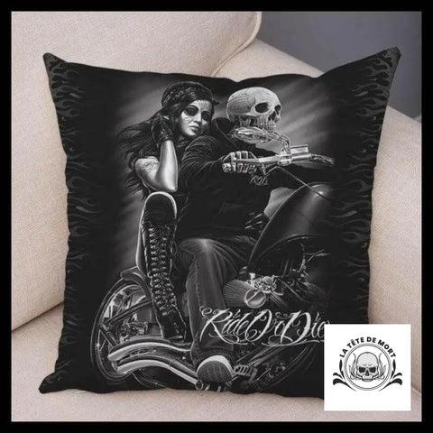 Housse de Coussin Tête Mort Bike