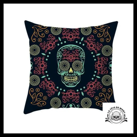 Housse de Coussin Tête Mort Calavera Fluo
