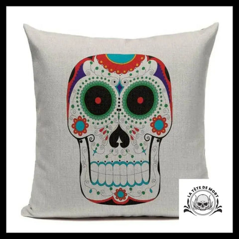Housse de Coussin Tête Mort Calavera Rouge et Blanc