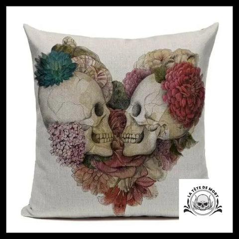 Housse de Coussin Tête Mort Crânes Fleurs