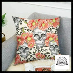 Housse de Coussin Tête Mort Fleurs Orange