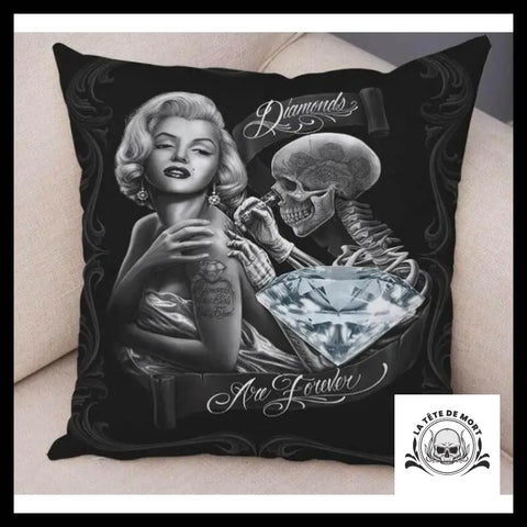 Housse de Coussin Tête Mort Marilyn Tatouages Diamant