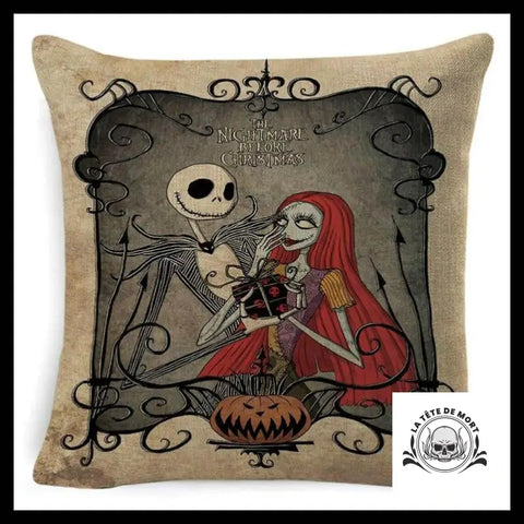 Housse de Coussin Tête Mort Mr Jack Citrouille