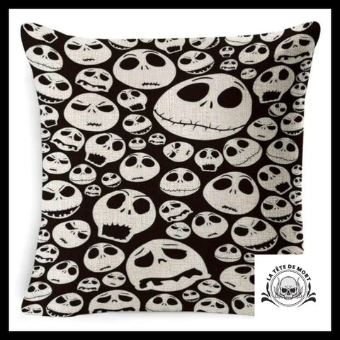 Housse de Coussin Tête Mort Mr Jack Noir et Blanc