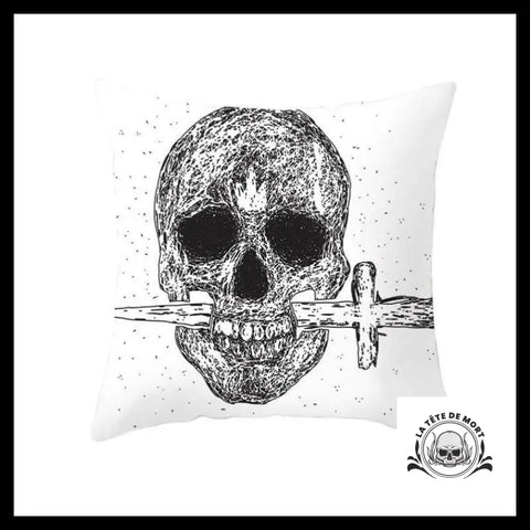 Housse de Coussin Tête Mort Poignard