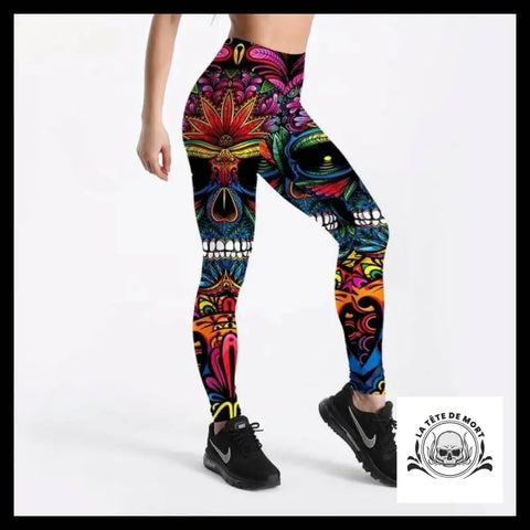 Legging Tête de Mort Couronne Plumes
