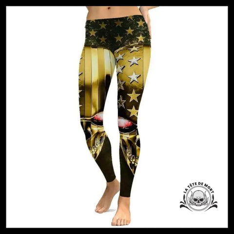 Legging Tête de Mort Drapeau Americain - Crâne Passion
