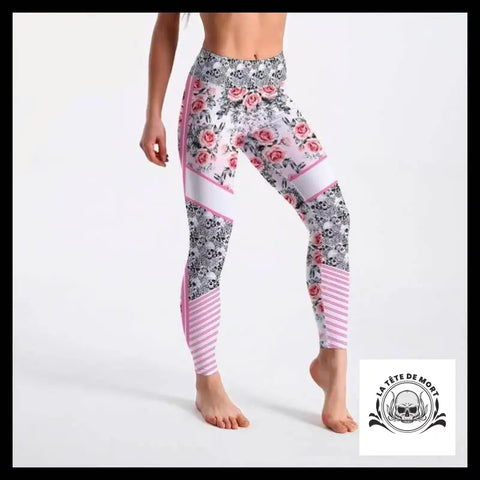 Legging Tête de Mort Duo Fleurs et Crânes
