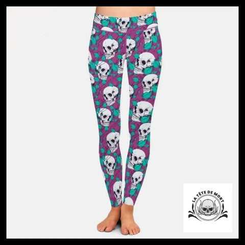 Legging Tête de Mort Feuilles Vertes
