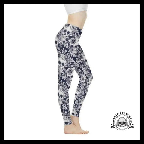 Legging Tête de Mort Fleurs Bleu