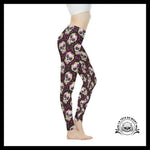 Legging Tête de Mort Fleurs Rose