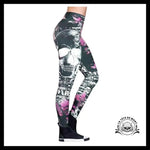 Legging Tête de Mort Fleurs Violettes