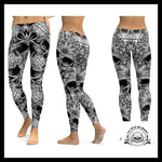 Legging Tête de Mort Gris Plantes Tropicales