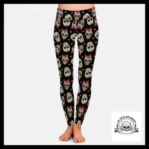 Legging Tête de Mort Noeuds Roses