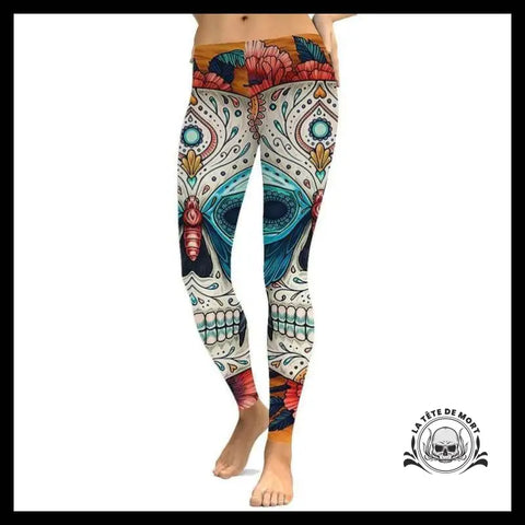 Legging Tête de Mort Papillon Bleu - Crâne Passion