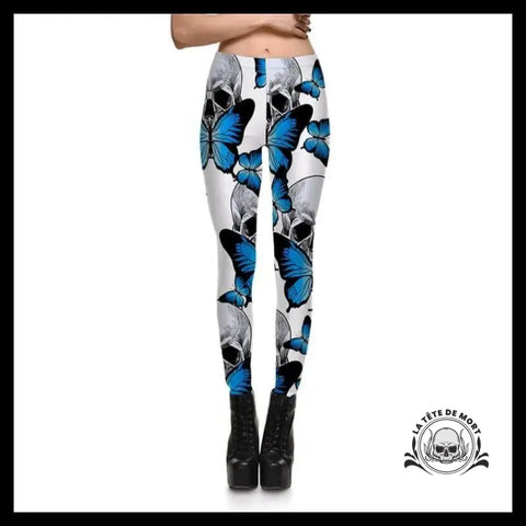 Legging Tête de Mort Papillons Bleu