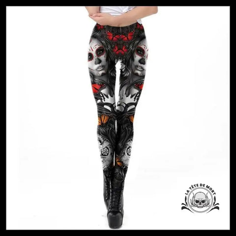 Legging Tête de Mort Papillons Rouge