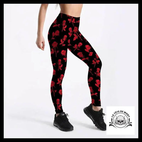 Legging Tête de Mort Roses Rouge Sang