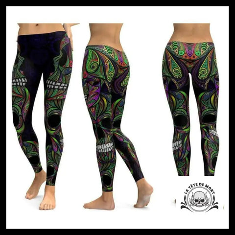 Legging Tête de Mort Style Paon