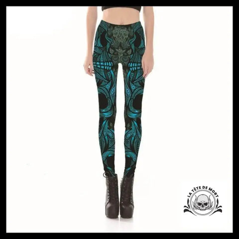 Legging Tête de Mort Tatoo Bleu