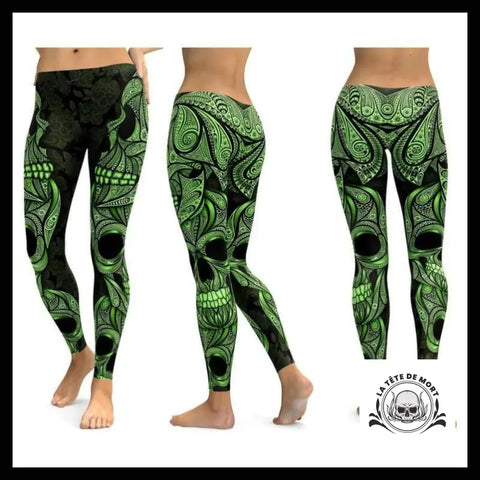 Legging Tête de Mort Tattoo Vert
