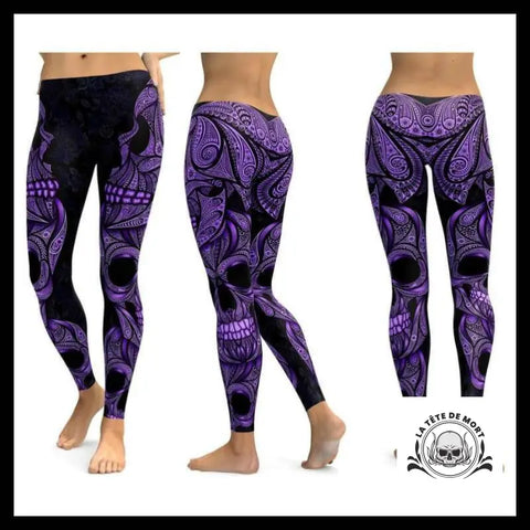Legging Tête de Mort Tattoo Violet