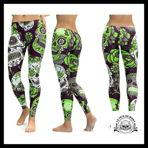 Legging Tête de Mort Vert Fluo