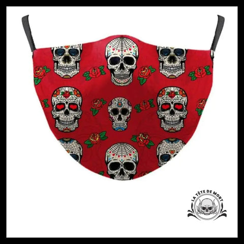 Masque Tête de Mort Fleurie Rouge