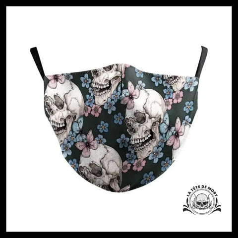 Masque Tête de Mort Toile Papillons Rose