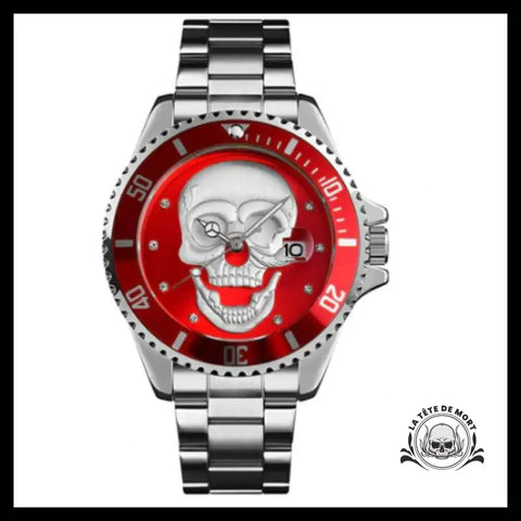 Montre Tête de Mort Argent / Rouge