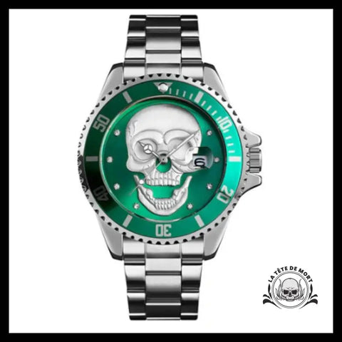 Montre Tête de Mort Argent / Vert