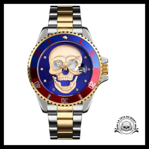 Montre Tête de Mort Or / Argent / Bleu / Rouge