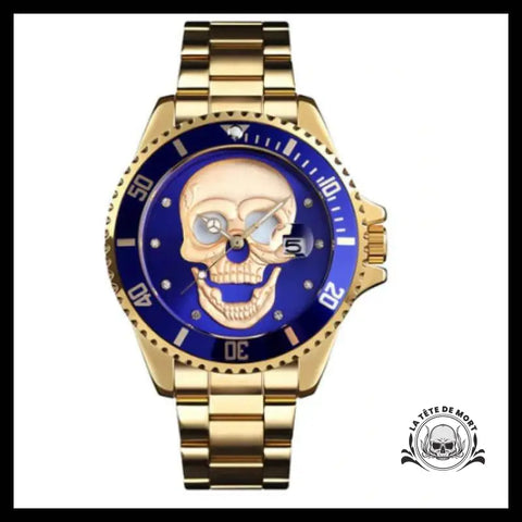 Montre Tête de Mort Or / Bleu - Crâne Passion