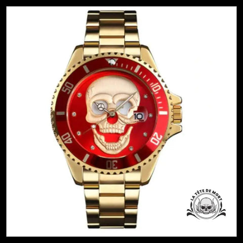 Montre Tête de Mort Or / Rouge