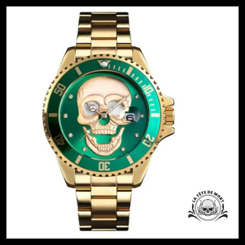 Montre Tête de Mort Or / Vert