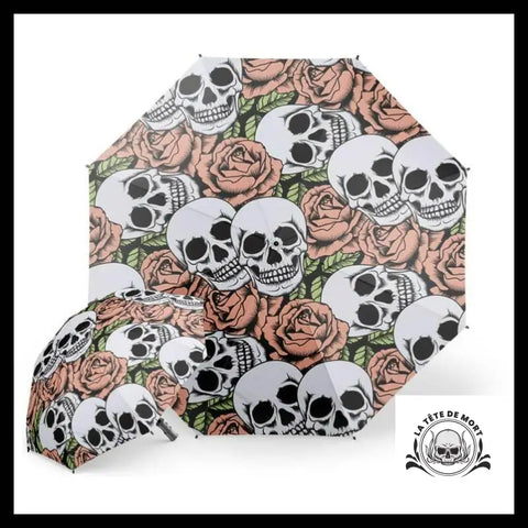 Parapluie Tête de Mort Avec Fleurs
