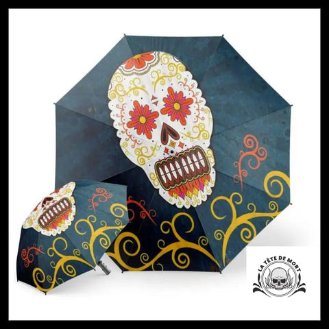 Parapluie Tête de Mort Mexicaine Avec Fleurs