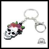 Porte-clé Tête de Mort Couronne Fleur