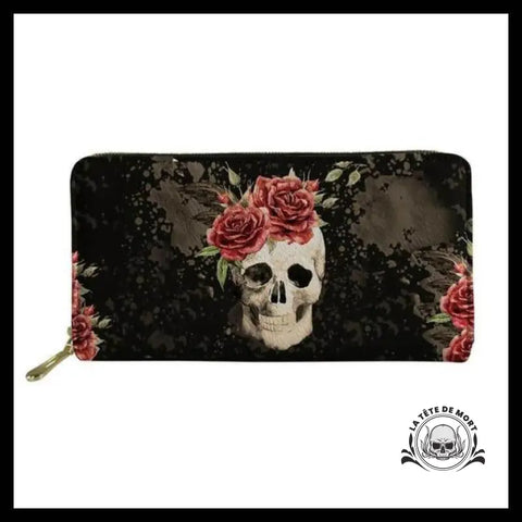 Portefeuille Tête de Mort Et Roses