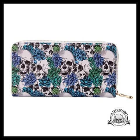 Portefeuille Tête de Mort Avec Roses