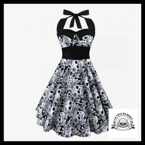 Robe Tête de Mort Feuillage Noir et Blanc