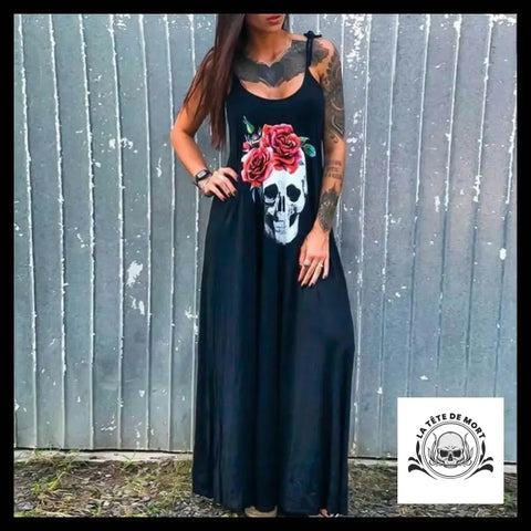 Robe Tête de Mort Fleurie Rose