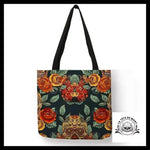 Sac à Main Tête de Mort Calavera Fleurs Orangees